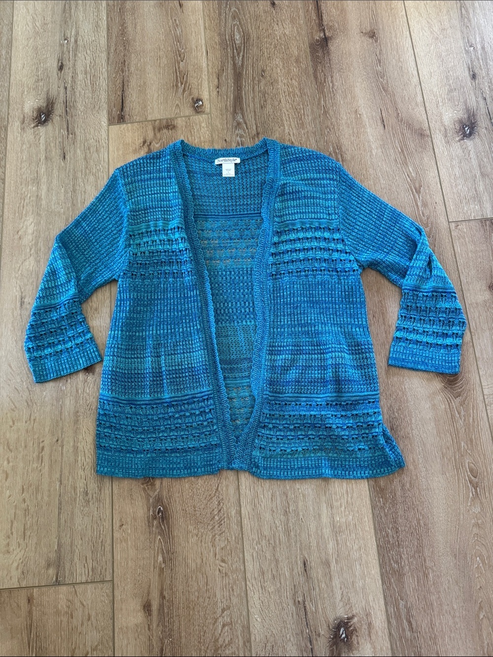 North Style | Blue Open-Front Knit Cardigan Sweater | Aqua Blue | size L